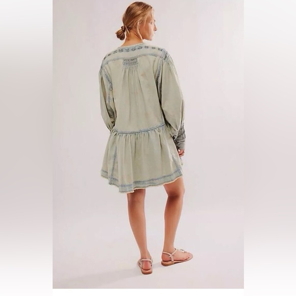 Free People Sweet Summer Bed Jacket Dress Oversize Chambray Denim Swingy - Picture 2 of 6